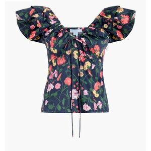 Hill House The Paz Nap Top Blue Peony Bouquet Cotton